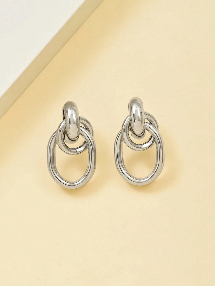 Rhodium-Tone Multi-Turn Knotted Double Hoop Stud Earrings for Women