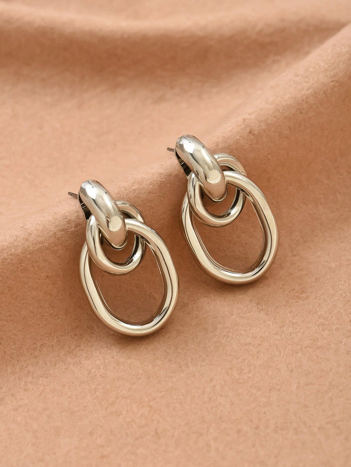 Rhodium-Tone Multi-Turn Knotted Double Hoop Stud Earrings for Women