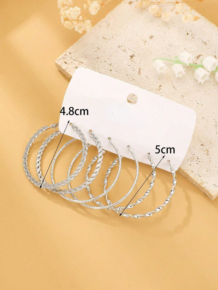 3 Pairs Geometric Hoop Earrings for Women - Silver