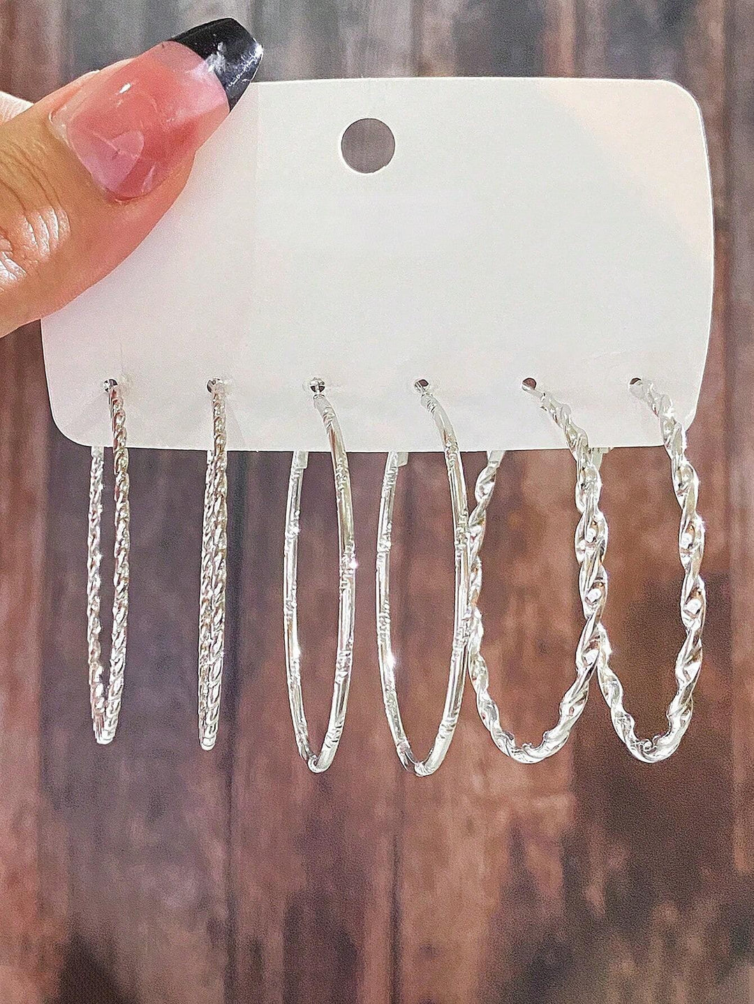 3 Pairs Geometric Hoop Earrings for Women - Silver