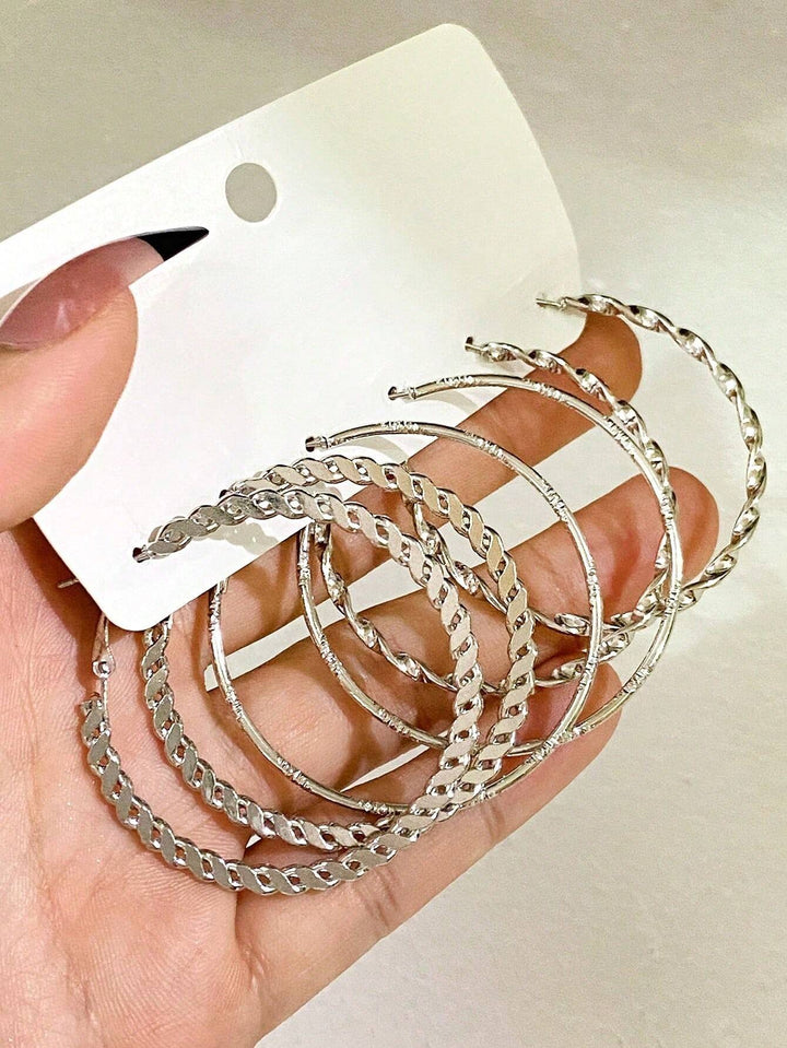 3 Pairs Geometric Hoop Earrings for Women - Silver