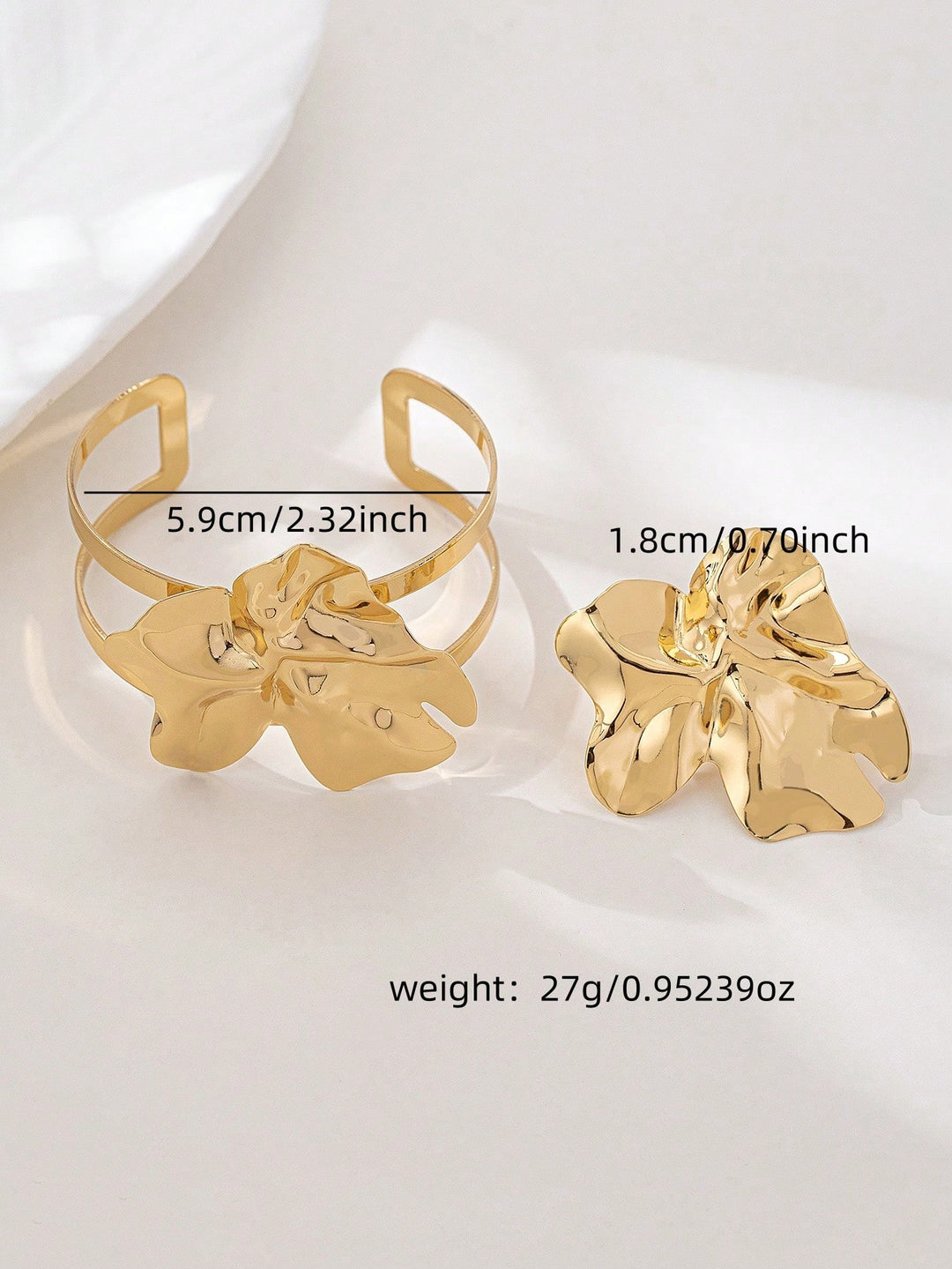Elegant 4-Petal Bracelet & Ring Set for Women - Minimalist Everyday Jewelry