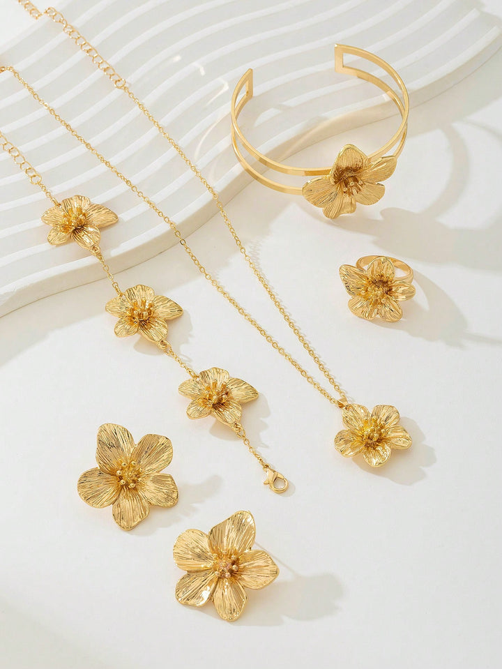 5-Piece Women’s Floral Jewelry Set - Elegant Fashion Jewelry Gift