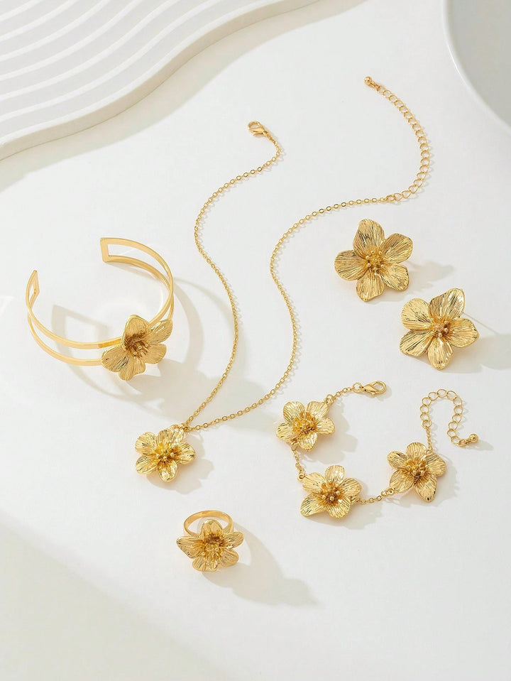 5-Piece Women’s Floral Jewelry Set - Elegant Fashion Jewelry Gift