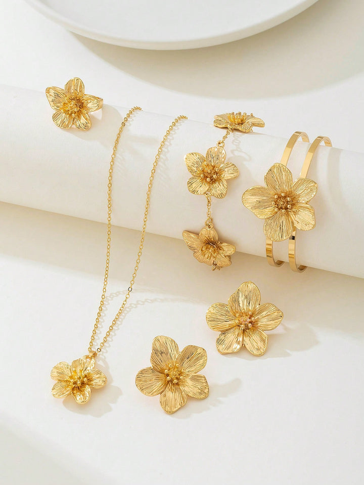 5-Piece Women’s Floral Jewelry Set - Elegant Fashion Jewelry Gift