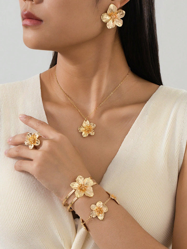 5-Piece Women’s Floral Jewelry Set - Elegant Fashion Jewelry Gift