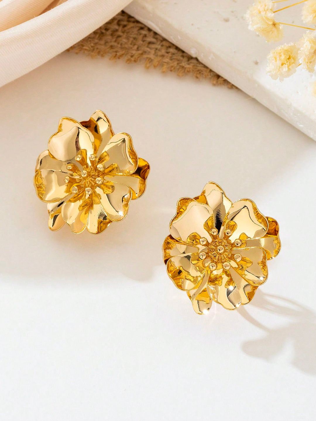 Modern Floral Double-Layer Flower Stud Earrings - Asymmetrical Design