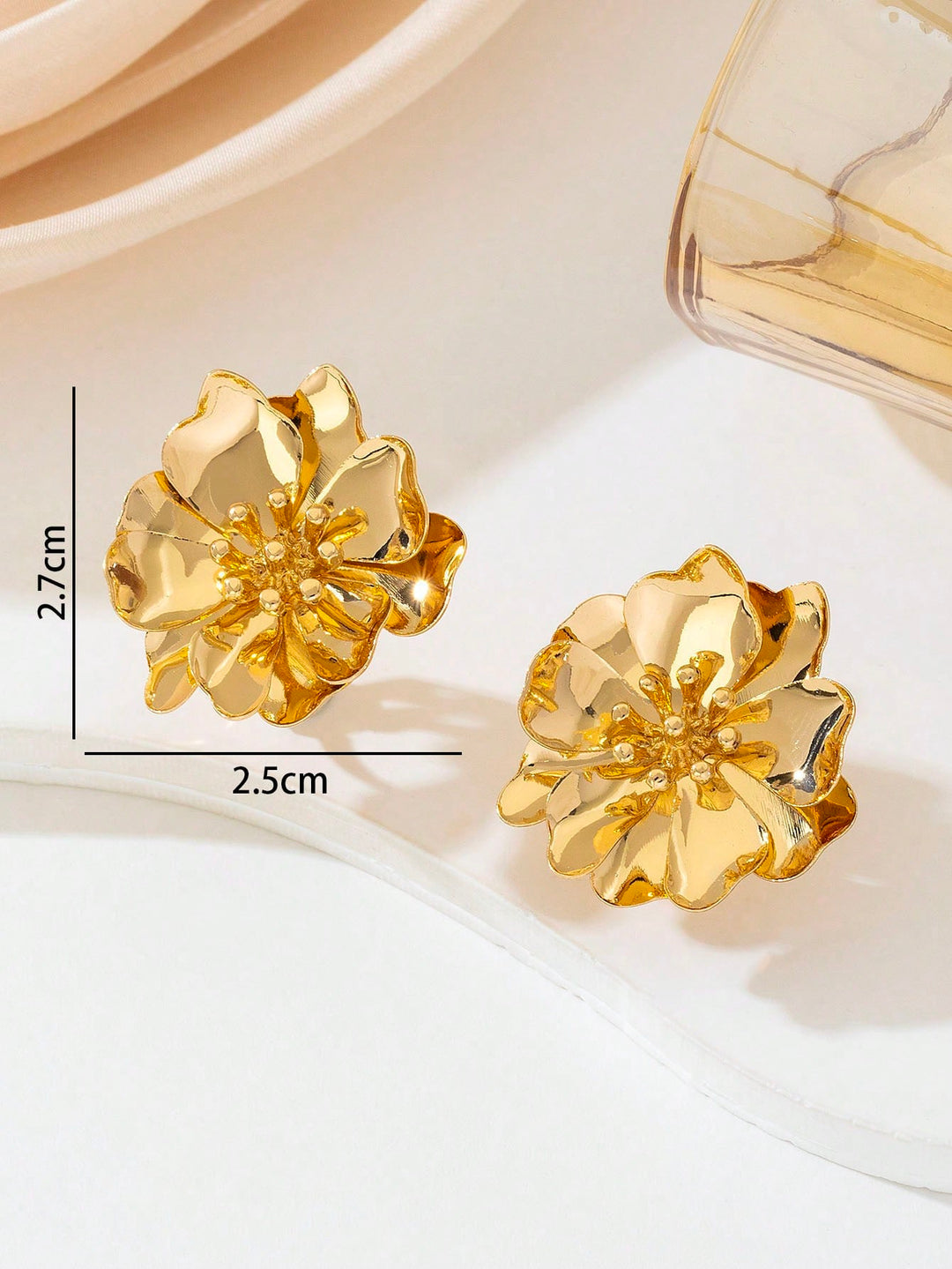 Modern Floral Double-Layer Flower Stud Earrings - Asymmetrical Design