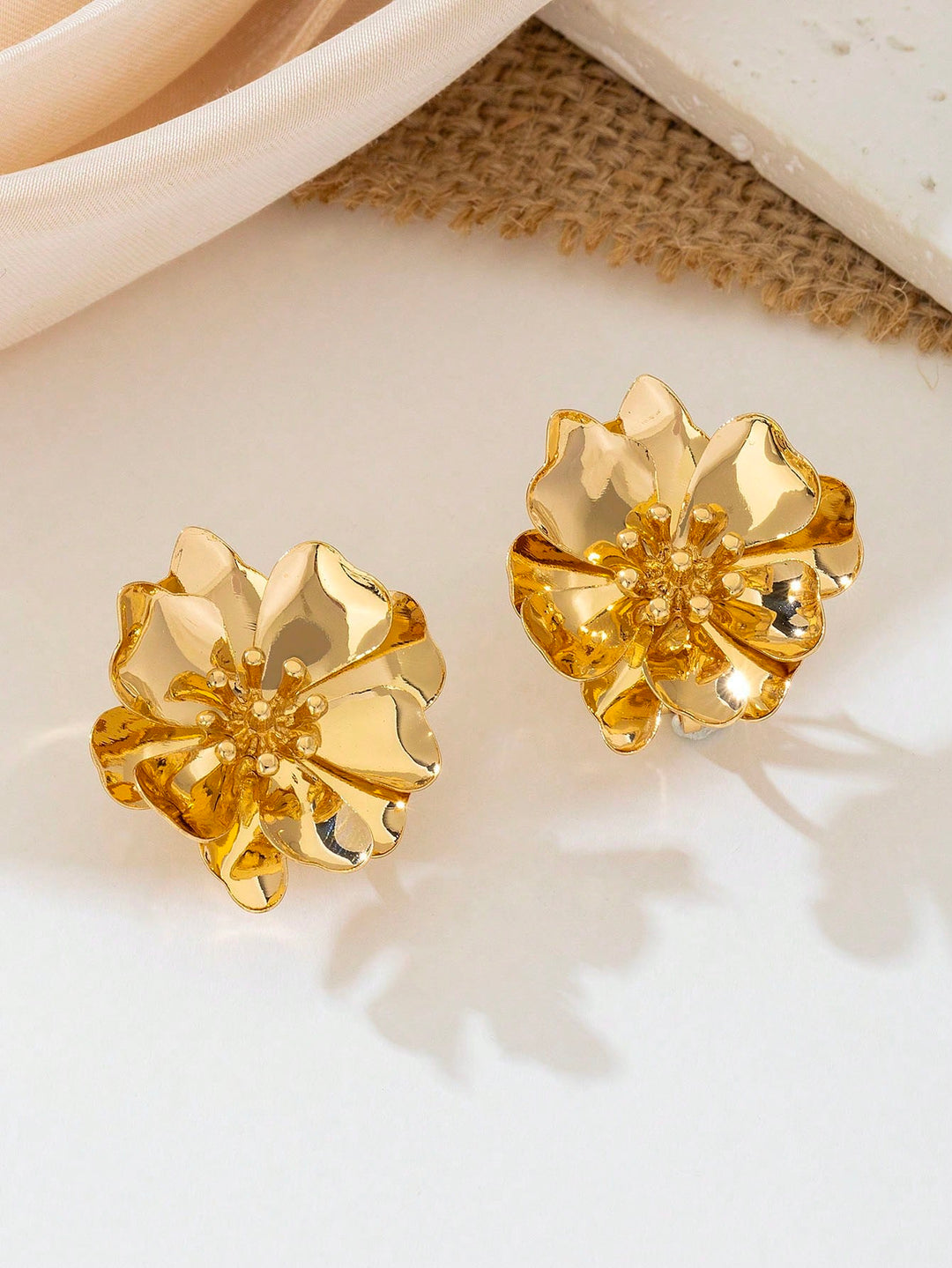 Modern Floral Double-Layer Flower Stud Earrings - Asymmetrical Design