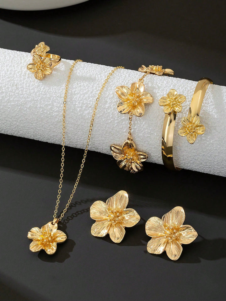 5-Piece Women’s Jewelry Set | Delicate 5-Petaled Flower Design