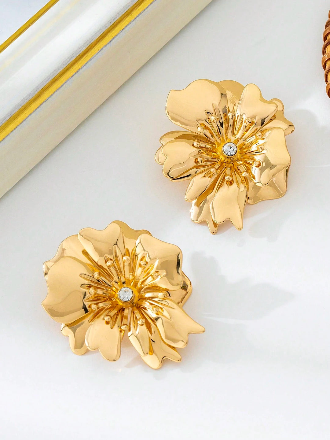 Vintage Asymmetrical Flower Shaped Rhinestone Stud Earrings for Women