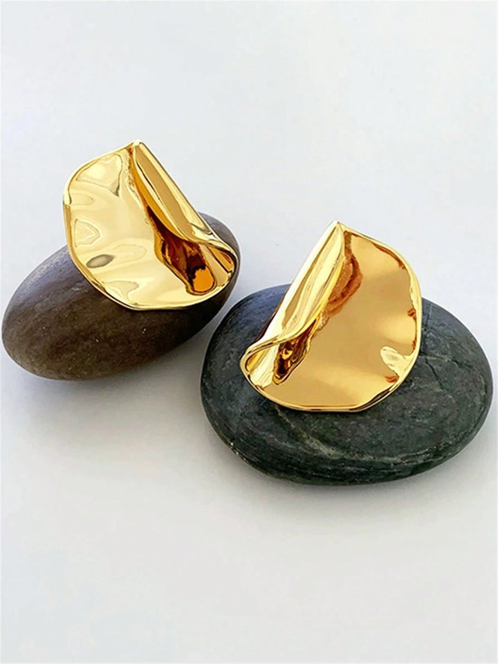 Abstract Geometric Gold-Tone Metal Stud Earrings for Women – Irregular Molten Design