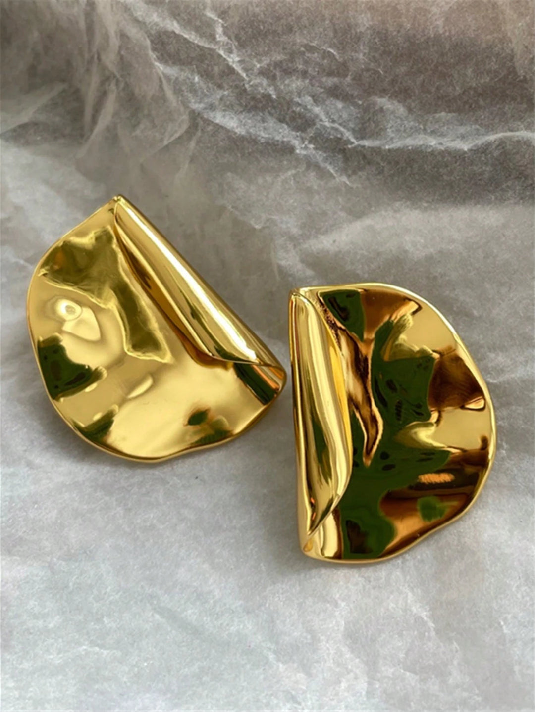 Abstract Geometric Gold-Tone Metal Stud Earrings for Women – Irregular Molten Design
