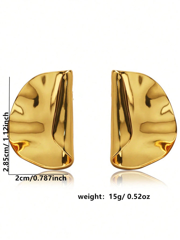 Abstract Geometric Gold-Tone Metal Stud Earrings for Women – Irregular Molten Design