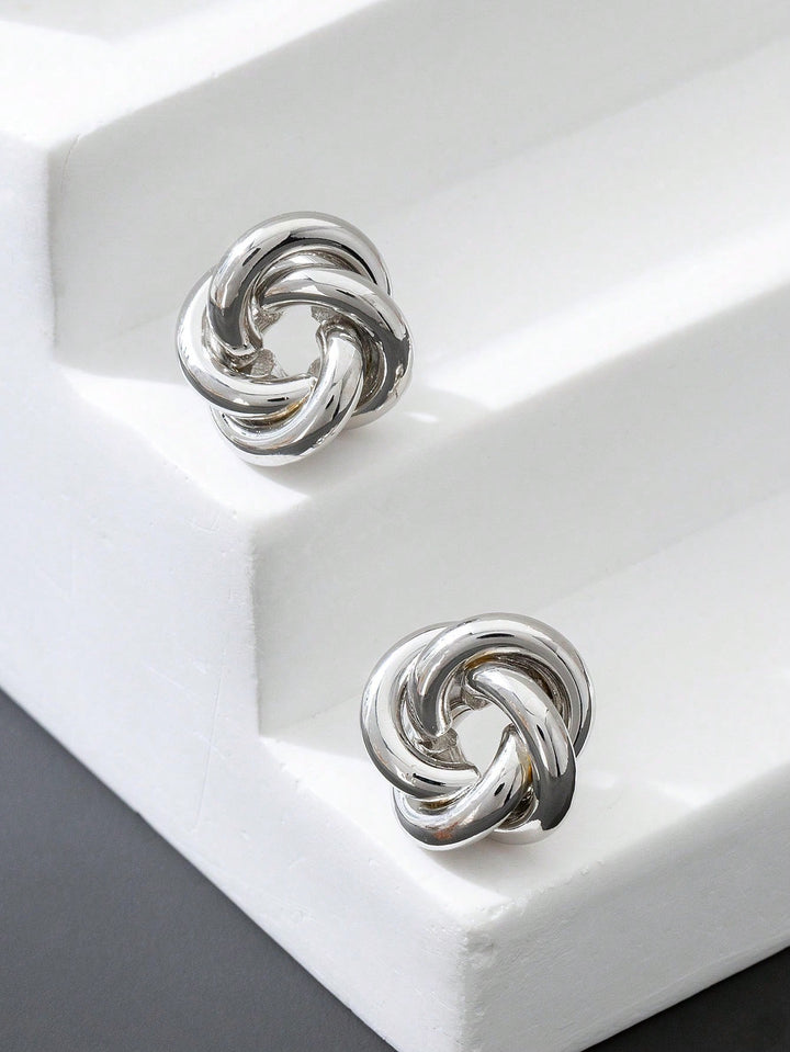 Stylish Twisted Metal Minimalist Geometric Silver Twist Clip-On Earrings (Non-Piercing)