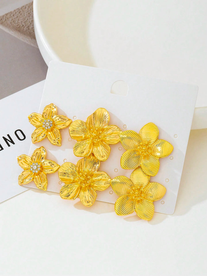 3pcs Vintage Palace Style 3D Floral Rhinestone Earrings Set for Women