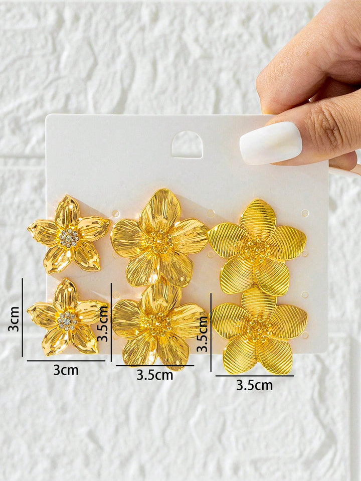 3pcs Vintage Palace Style 3D Floral Rhinestone Earrings Set for Women