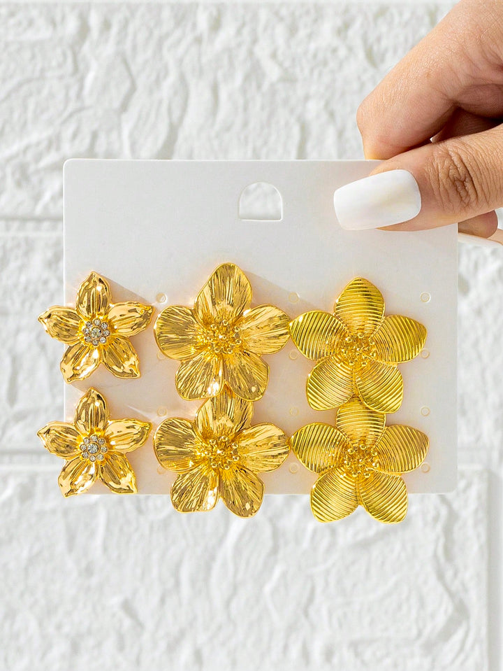 3pcs Vintage Palace Style 3D Floral Rhinestone Earrings Set for Women