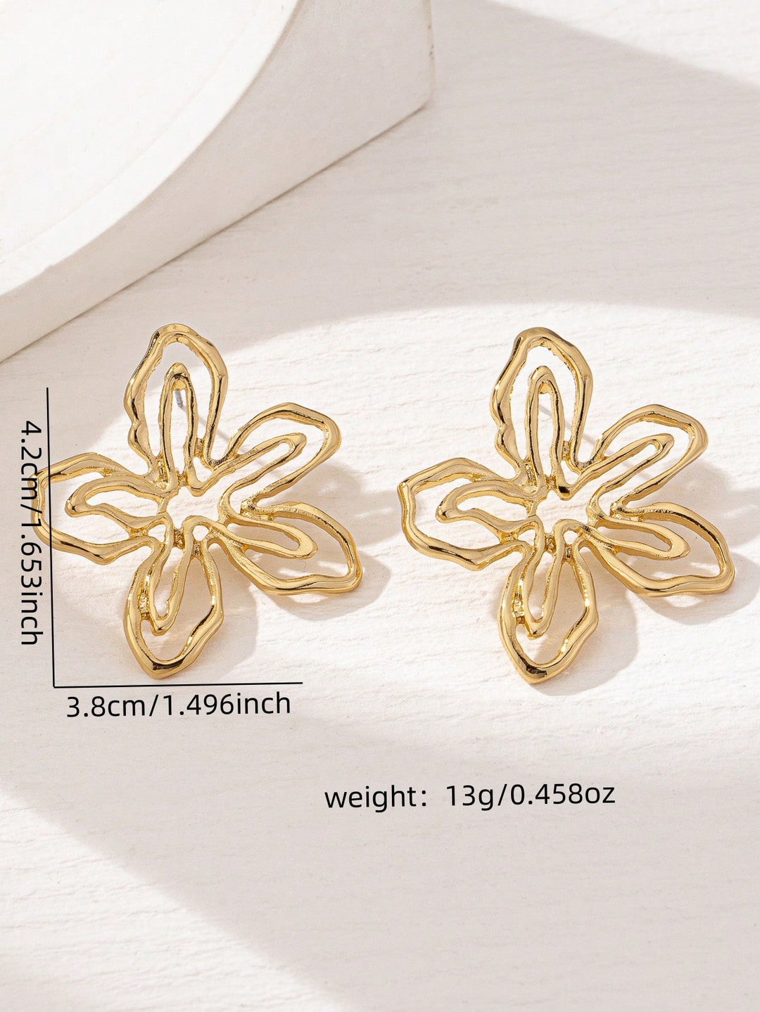 Geometric Asymmetrical Petal Stud Earrings, Lightweight Hollow Flower Design