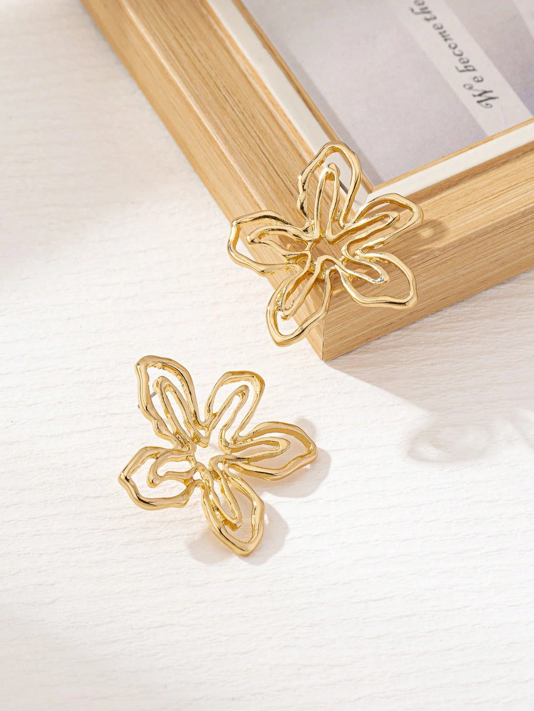Geometric Asymmetrical Petal Stud Earrings, Lightweight Hollow Flower Design