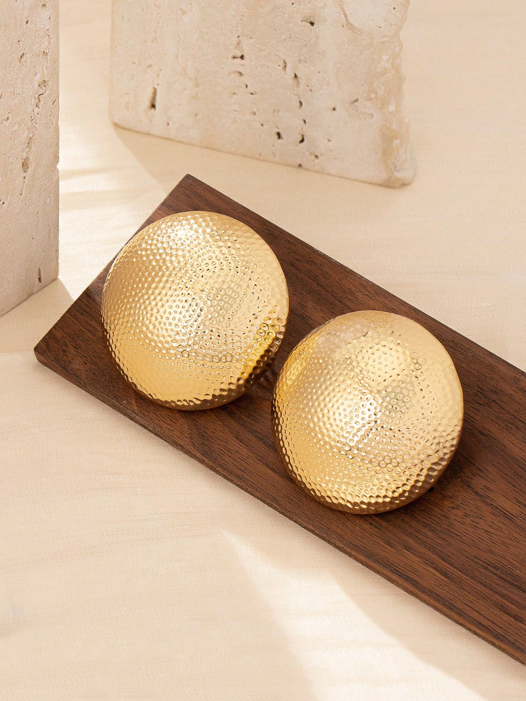 Geometric Chic Round Metal Stud Earrings, Hammered Texture Gold-Tone Jewelry