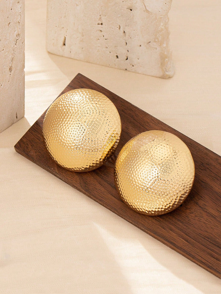 Geometric Chic Round Metal Stud Earrings, Hammered Texture Gold-Tone Jewelry