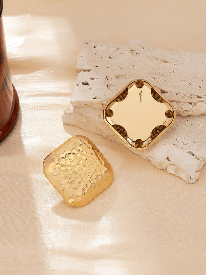 Square Metal Stud Earrings, Hammered Gold-Tone Jewelry, Casual & Versatile Accessory