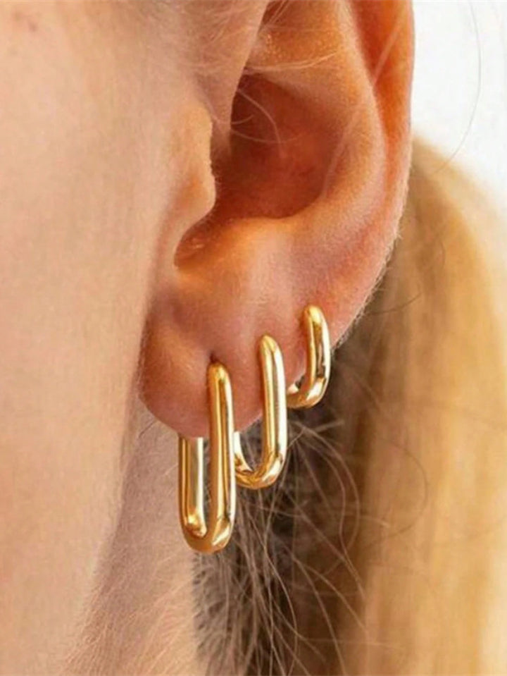 3 Pairs Minimalist Versatile Metal Square Stacking Earrings Set