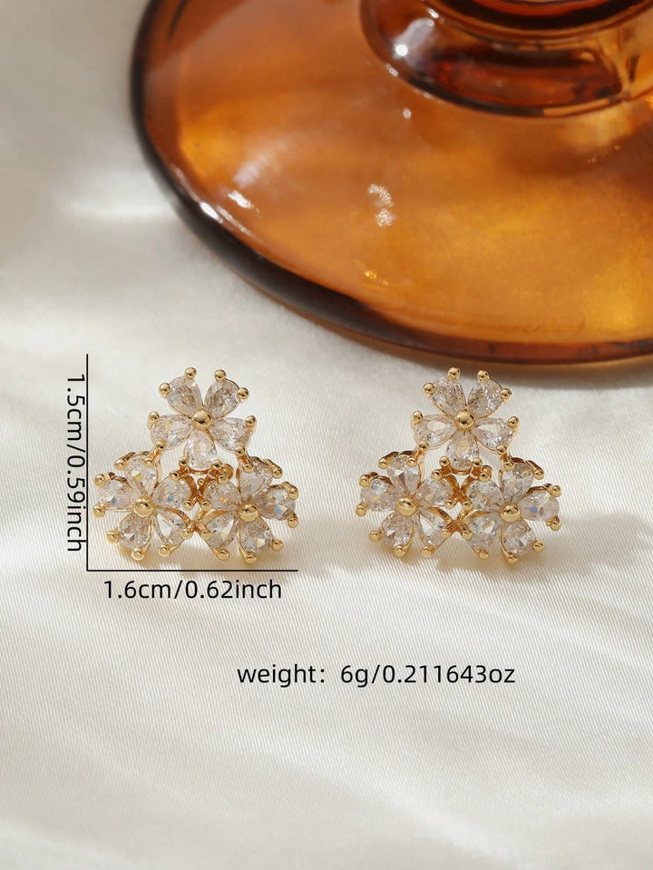 Geometric Zirconia Flower Stud Earrings – Chic Sparkling Floral Jewelry