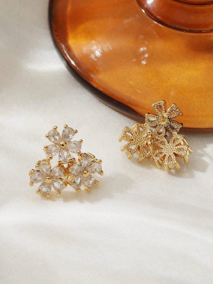 Geometric Zirconia Flower Stud Earrings – Chic Sparkling Floral Jewelry