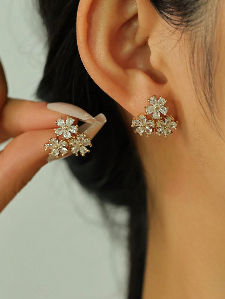 Geometric Zirconia Flower Stud Earrings – Chic Sparkling Floral Jewelry