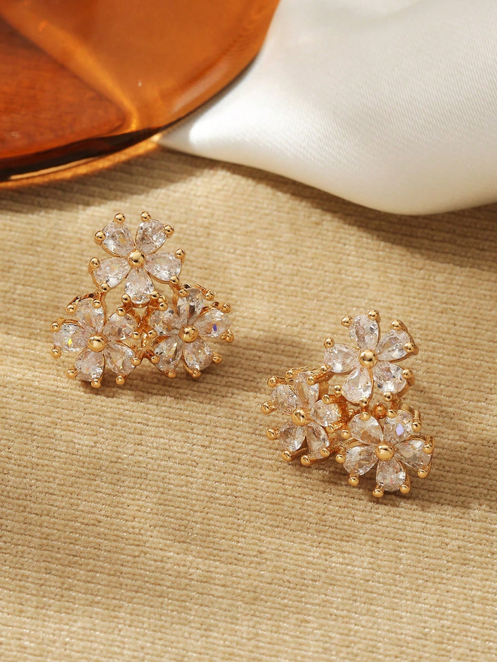 Geometric Zirconia Flower Stud Earrings – Chic Sparkling Floral Jewelry