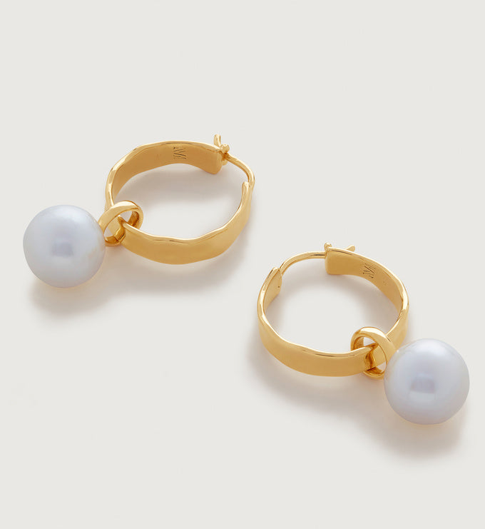 Siren Muse Wave Round Pearl Small Hoop Earrings