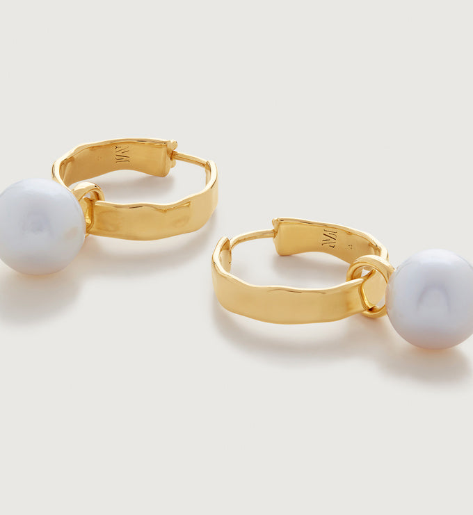Siren Muse Wave Round Pearl Small Hoop Earrings