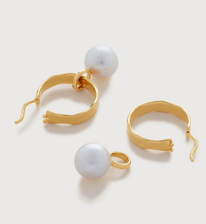 Siren Muse Wave Round Pearl Small Hoop Earrings