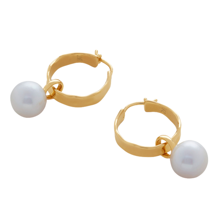 Siren Muse Wave Round Pearl Small Hoop Earrings