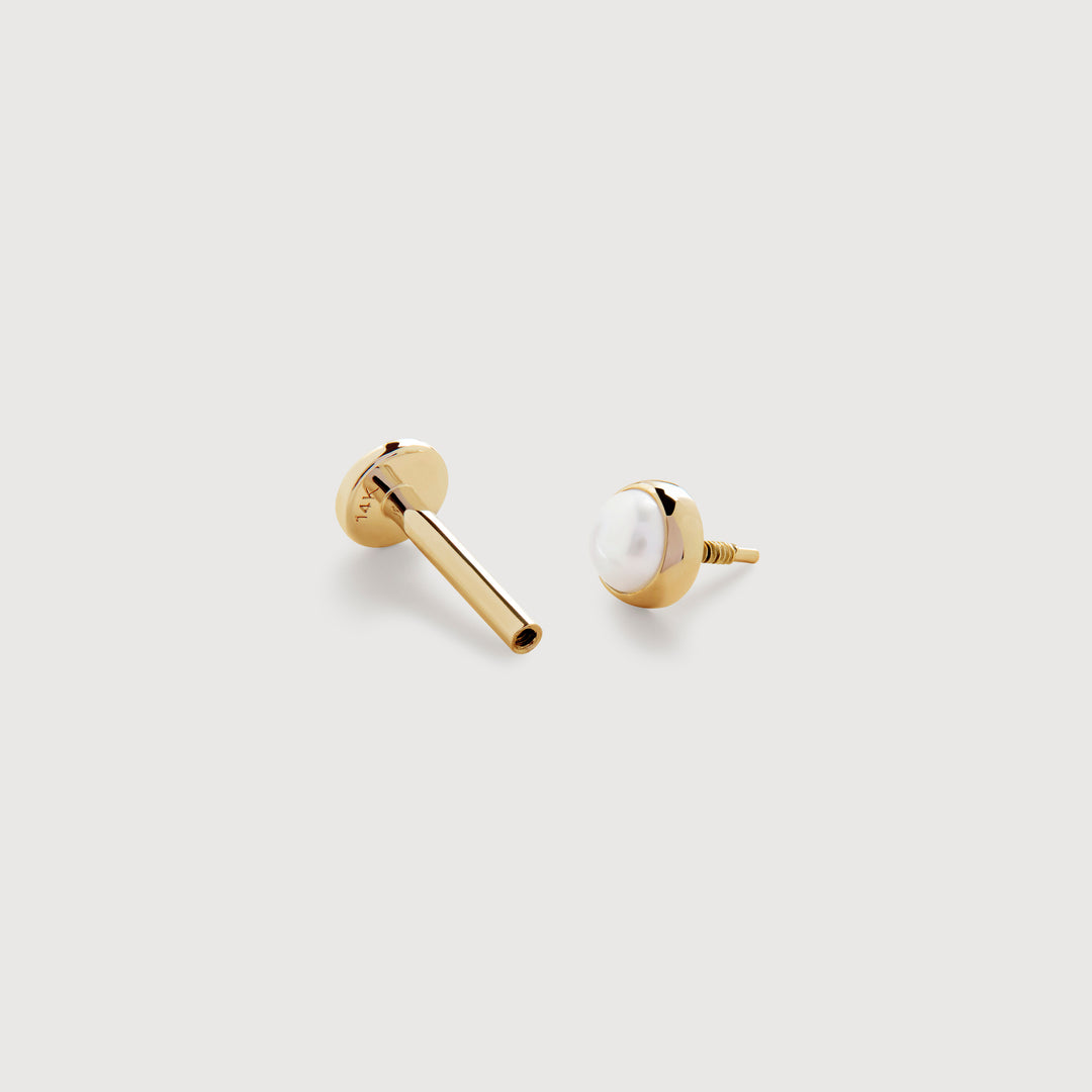 Button Pearl Flat Back Piercing Stud