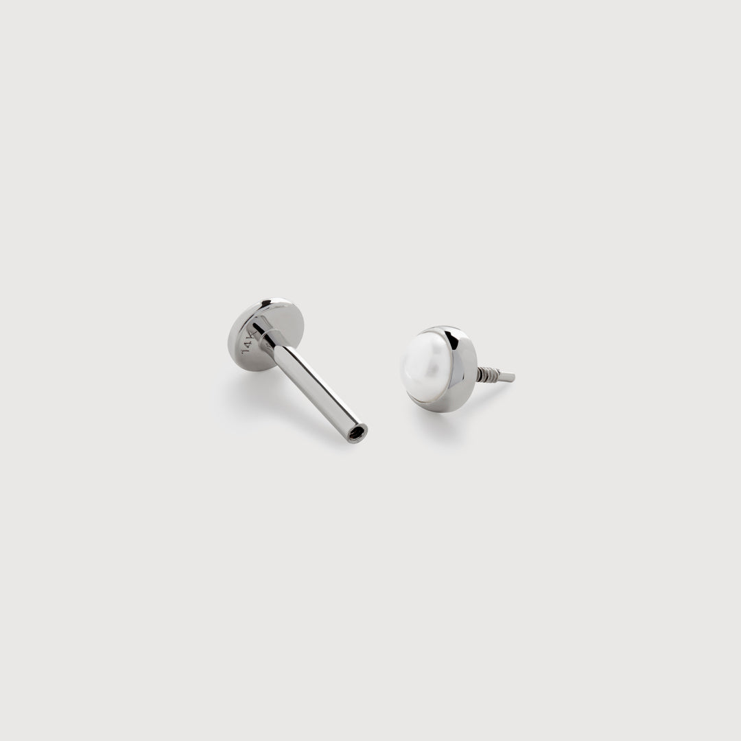 Button Pearl Flat Back Piercing Stud