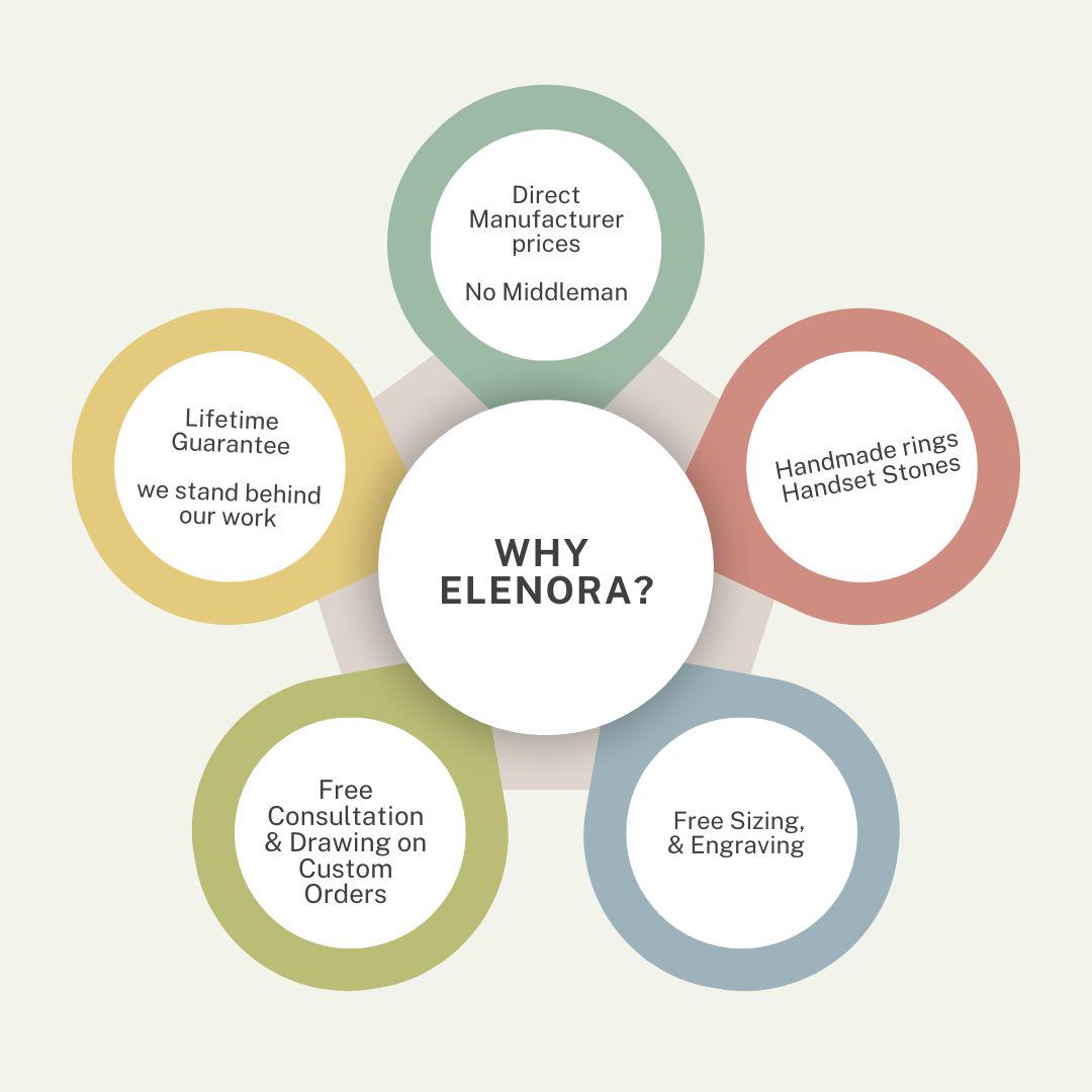 a circular diagram with the words, why ellenora?