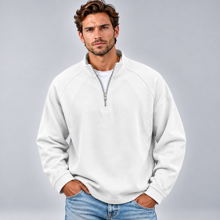 Herre sweatshirt med kvart lynlås og opretstående krave