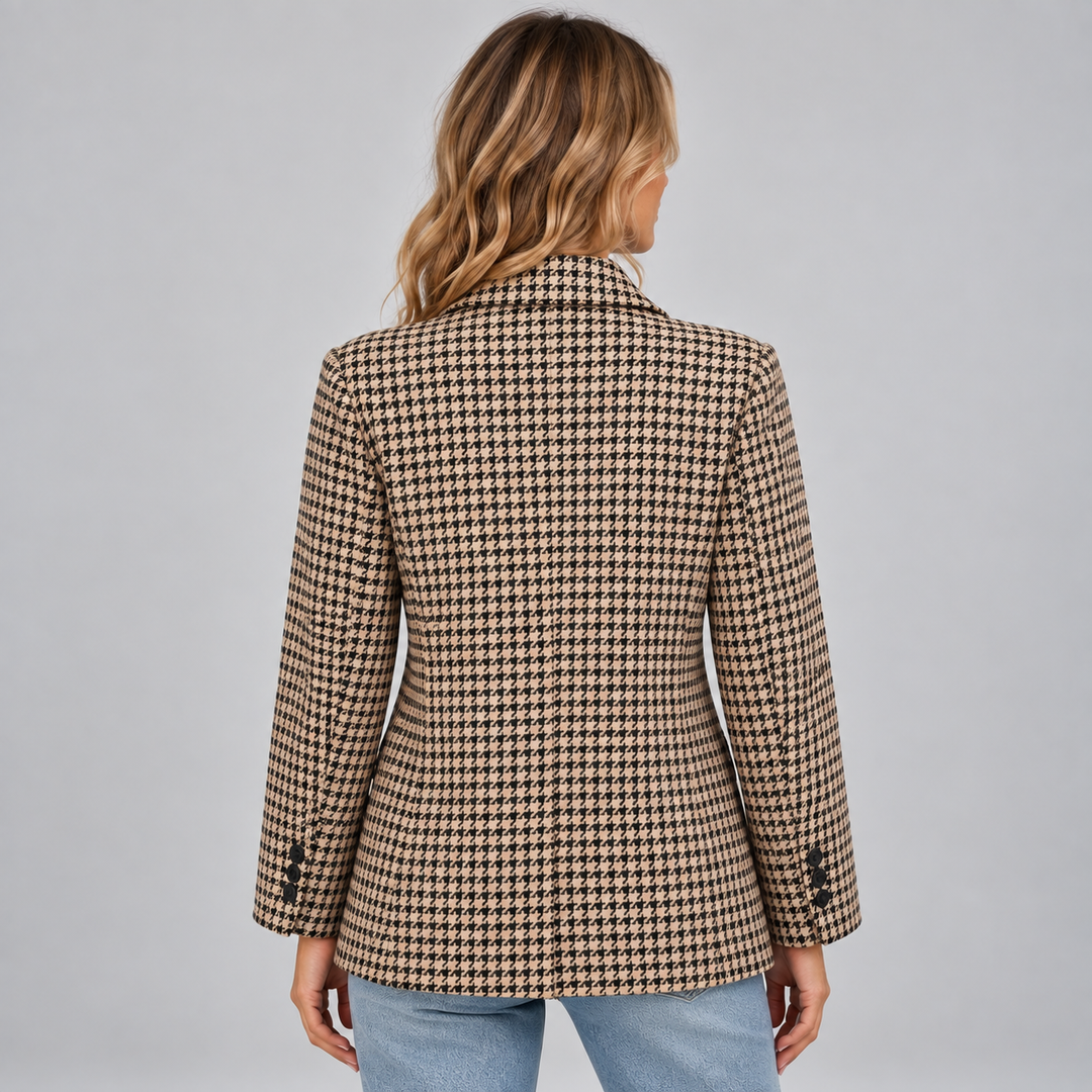 Dame blazer med hundetandsmønster og dobbeltradet design