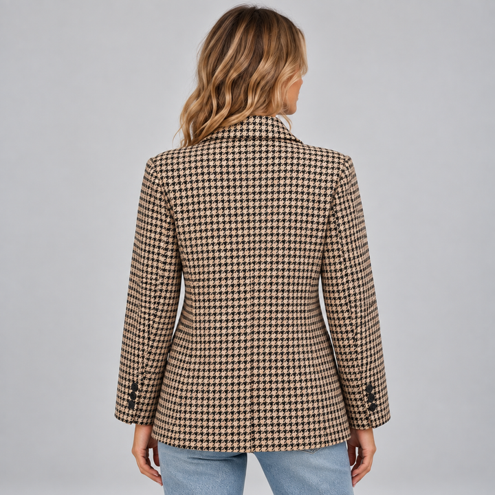 Dame blazer med hundetandsmønster og dobbeltradet design