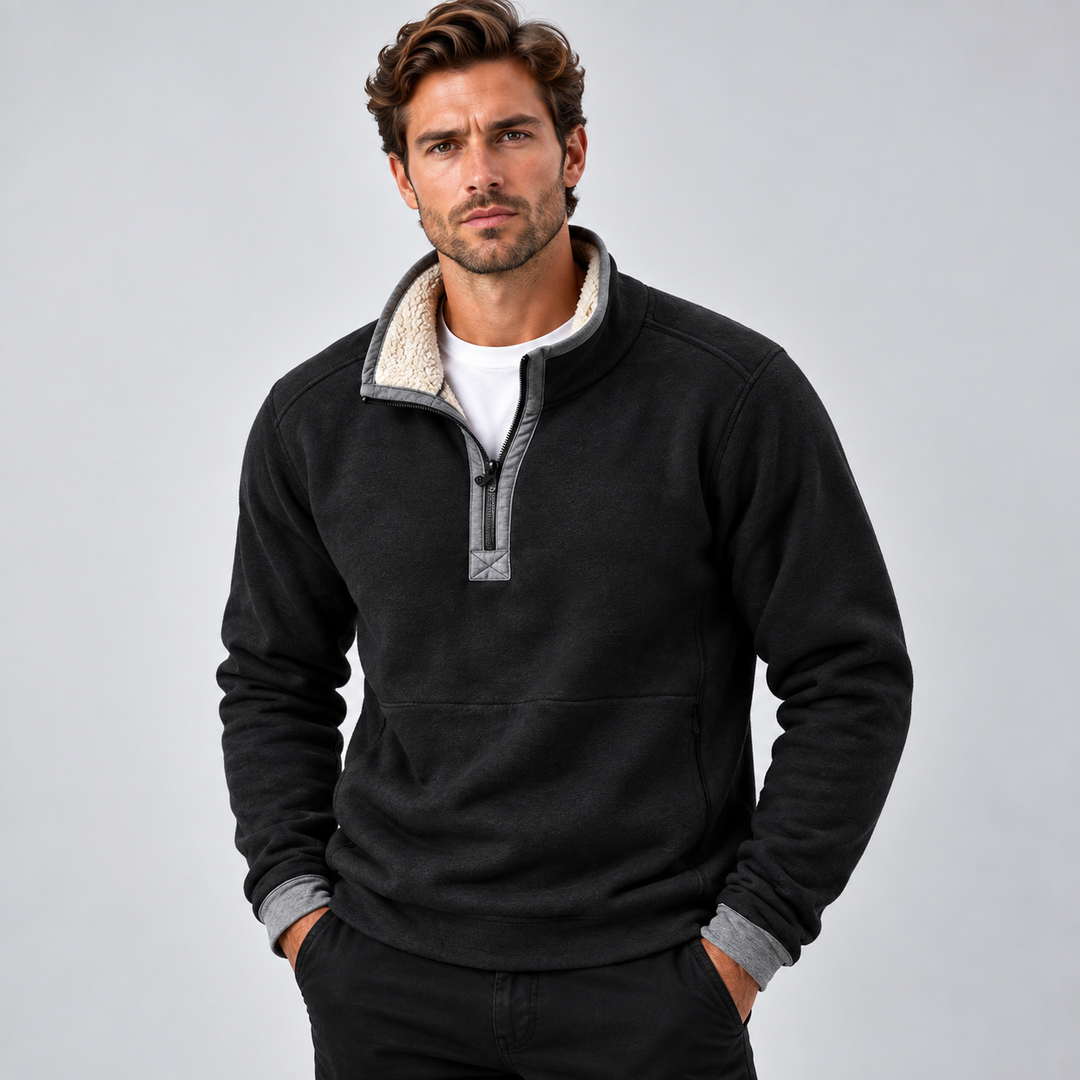 Herre pullover med kvart lynlås og fleeceforet krave