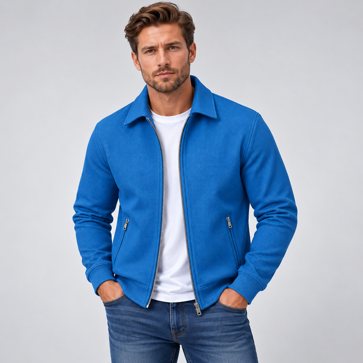 Herre overshirt med tekstureret struktur og lynlåslukning