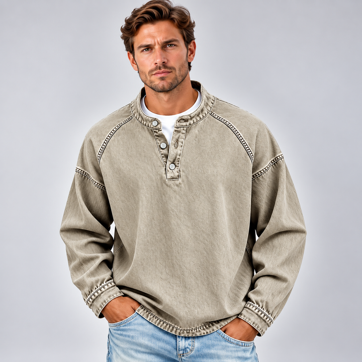 Herre sweatshirt med knaplukning og afslappet pasform