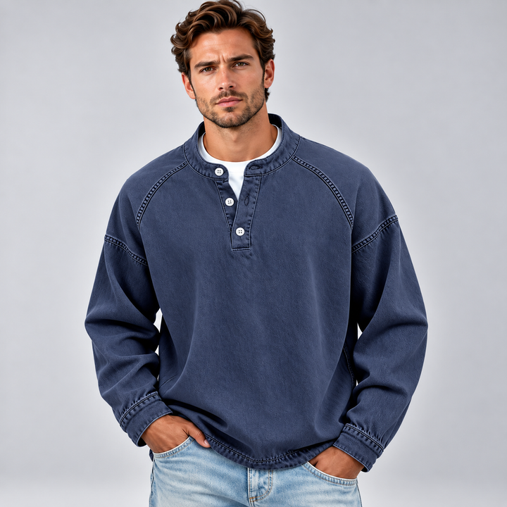 Herre sweatshirt med knaplukning og afslappet pasform