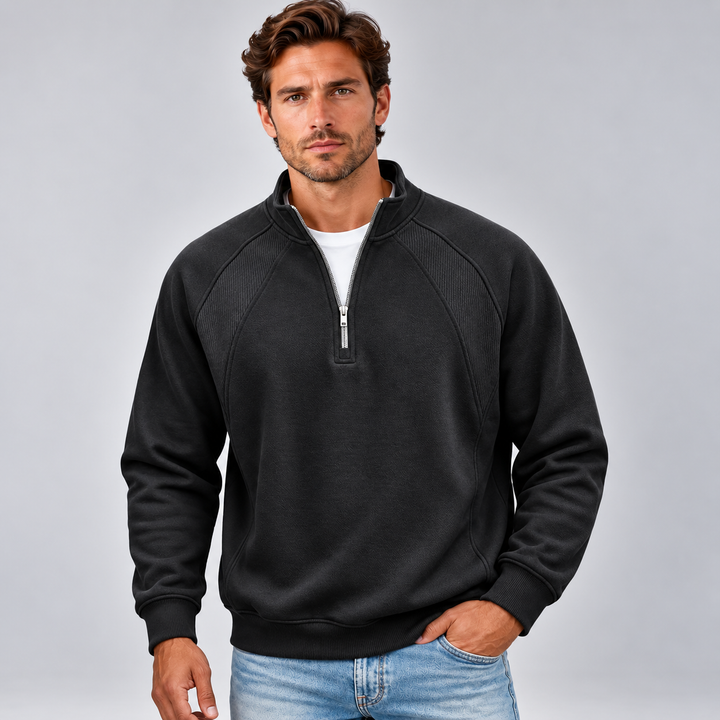 Herre sweatshirt med kvart lynlås og opretstående krave
