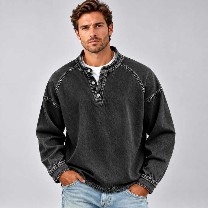 Herre sweatshirt med knaplukning og afslappet pasform