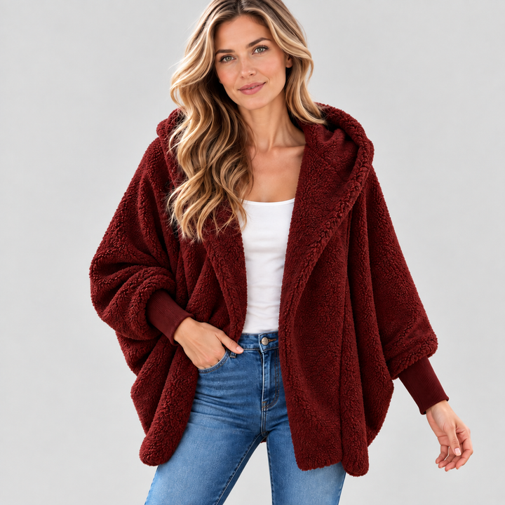 Dame Oversized Cardigan med Hætte og Åben Front