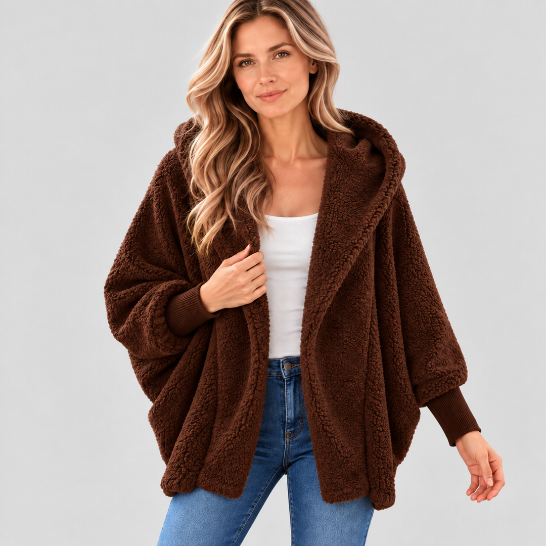 Dame Oversized Cardigan med Hætte og Åben Front